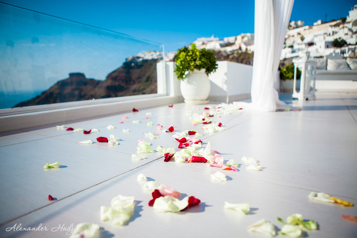 Wedding in Santorini Dana Villas review rose petals